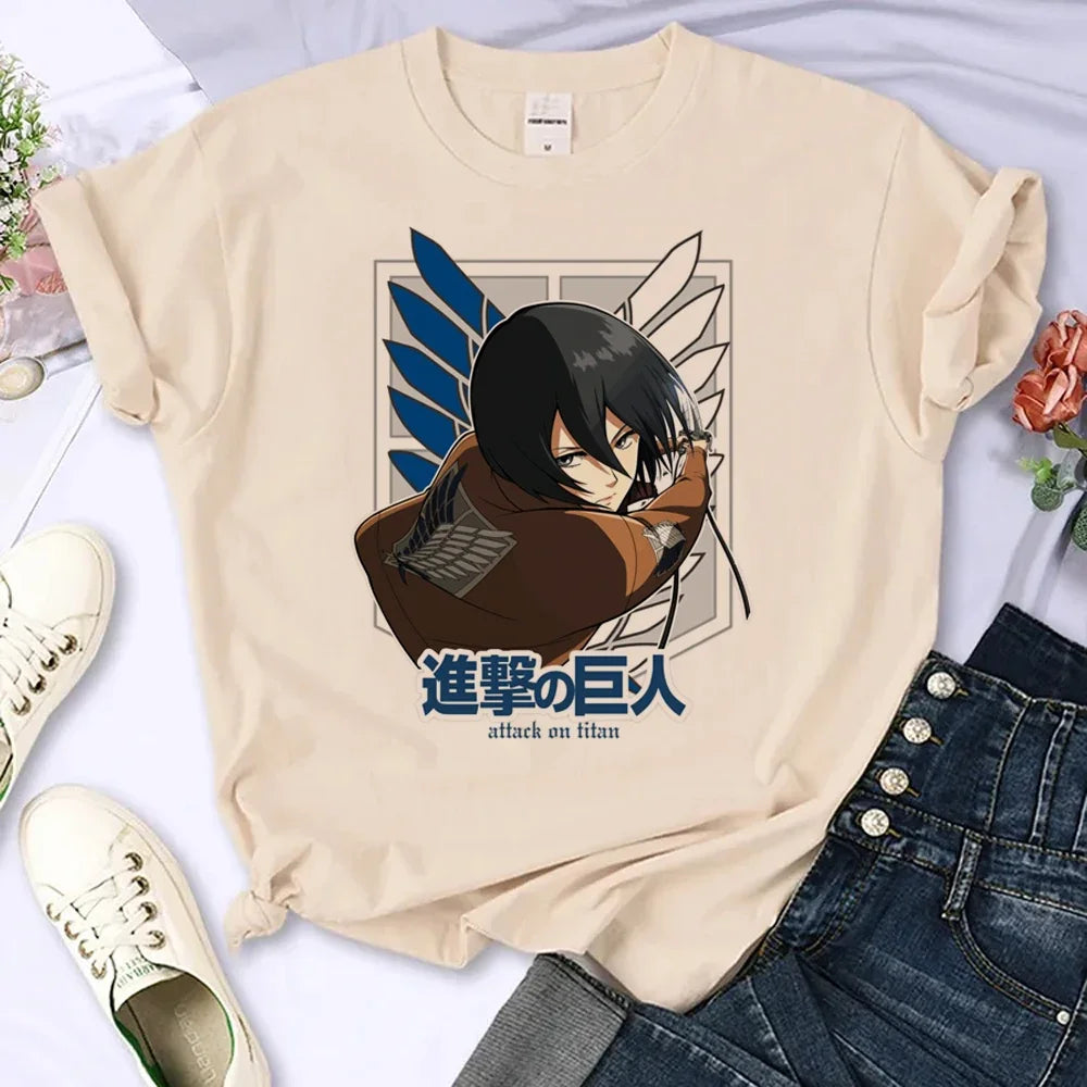 Japanese Anime Attack on Titan T-Shirt Men Women Ackerman Mikasa Eren Jaeger Graphics Clothes Unisex Cartoon Tops Tees Male