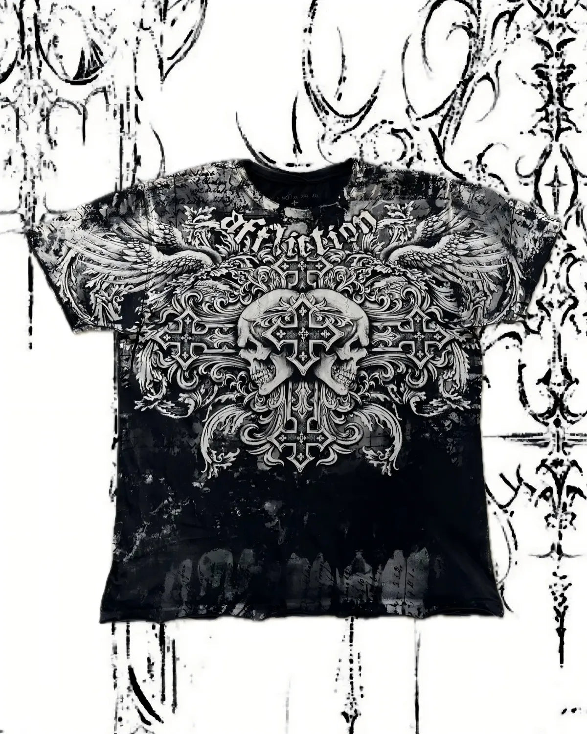 Summer American Men's Gothic Angel Wing Letter Printed Comfortable and Breathable Round Neck T-shirt Outdoor Street Top