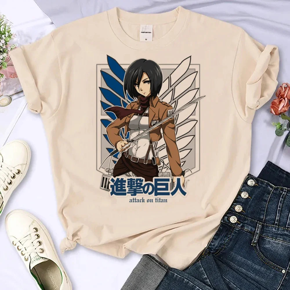 Japanese Anime Attack on Titan T-Shirt Men Women Ackerman Mikasa Eren Jaeger Graphics Clothes Unisex Cartoon Tops Tees Male