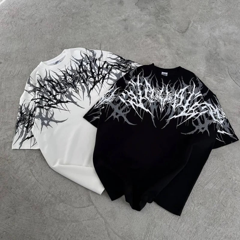 Vorlix Y2K Cyberpunk Stencil Print T-Shirt