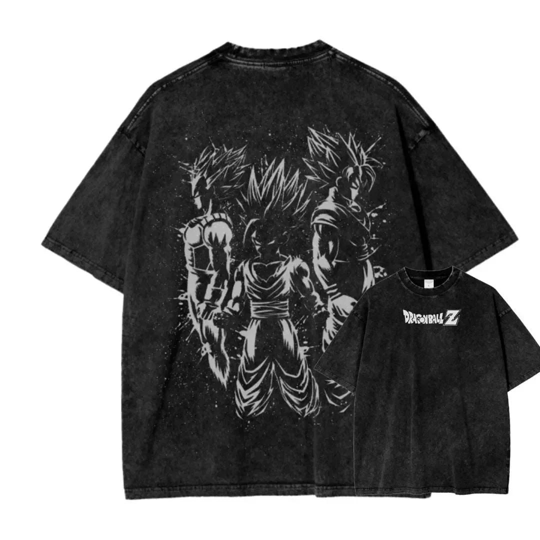 Anime Dragon Ball Cosplay Washed T-Shirt Cotton Short Sleeve Loose Large Casual Sports Fitness T-Shirt Men's Harajuku Clothing