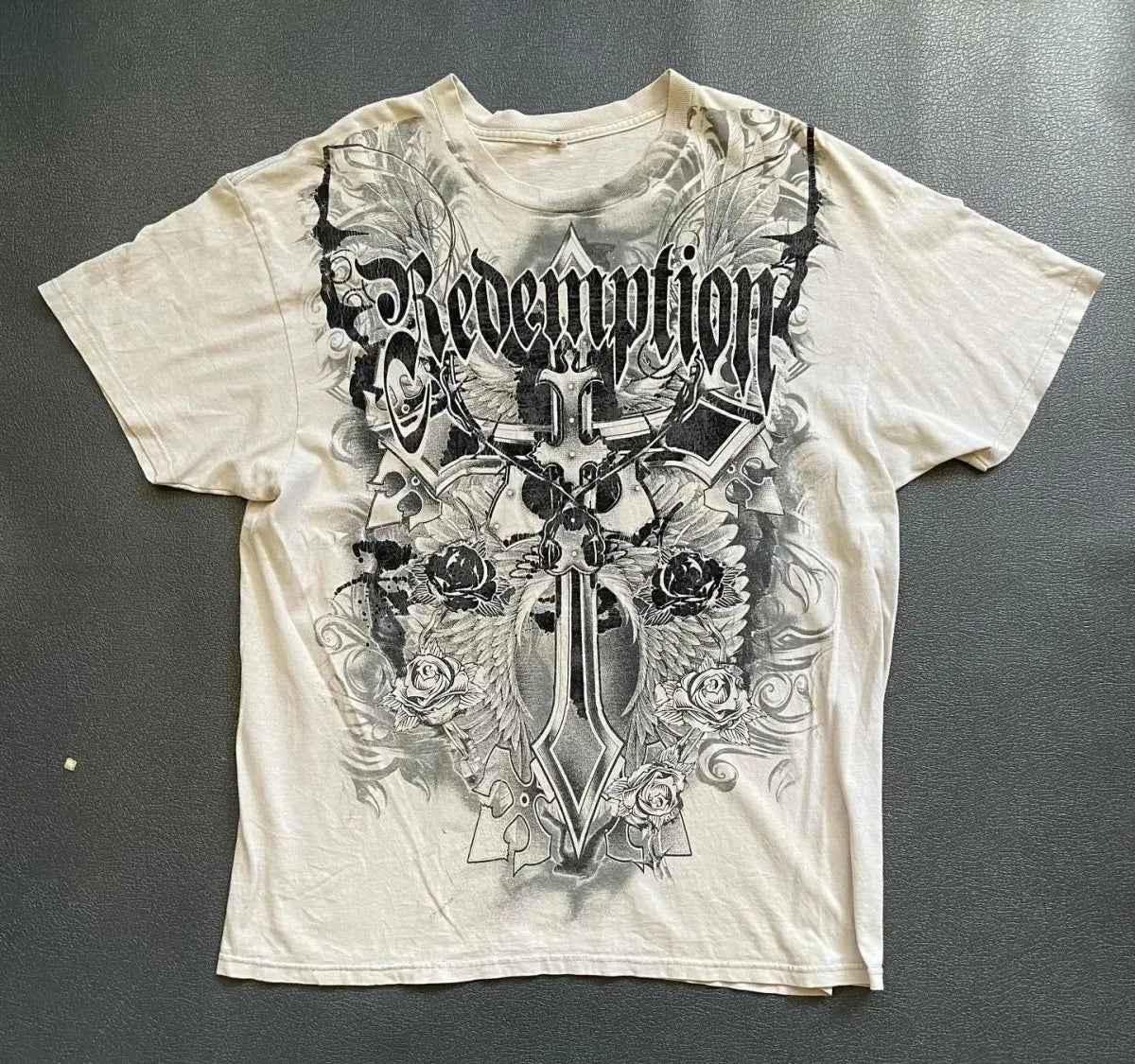 Summer American Men's Gothic Angel Wing Letter Printed Comfortable and Breathable Round Neck T-shirt Outdoor Street Top