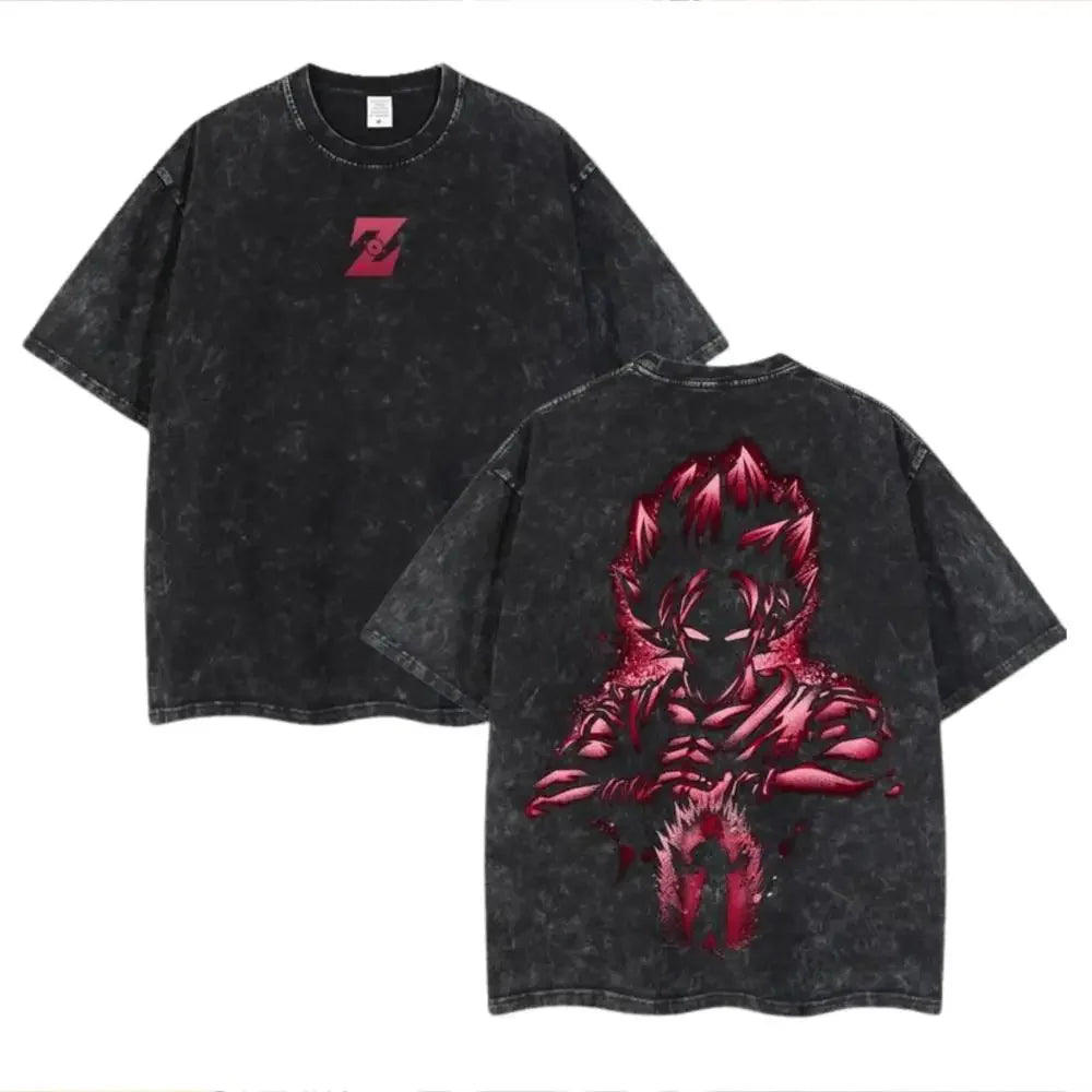Anime Dragon Ball Cosplay Washed T-Shirt Cotton Short Sleeve Loose Large Casual Sports Fitness T-Shirt Men's Harajuku Clothing